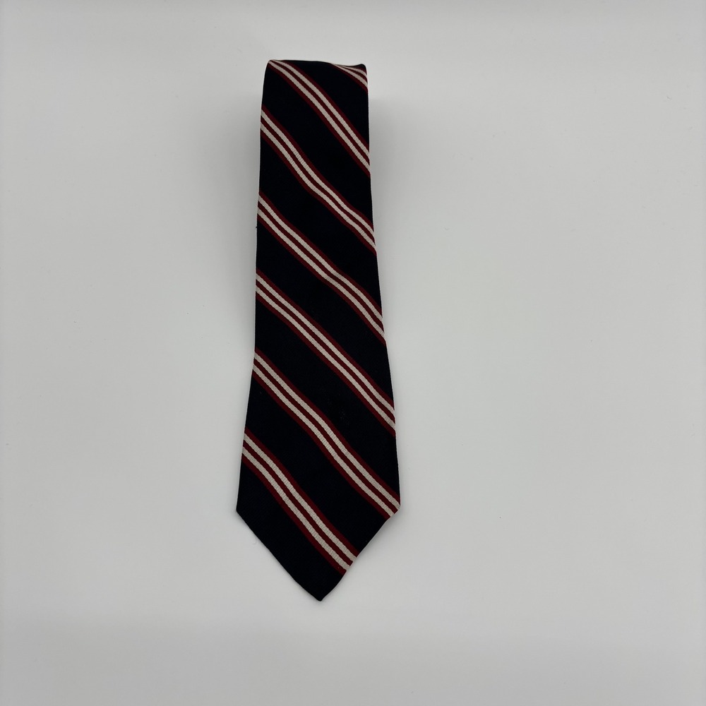 Royal Knight Mens Silk Necktie Navy Blue Burgundy Red White Striped Repp